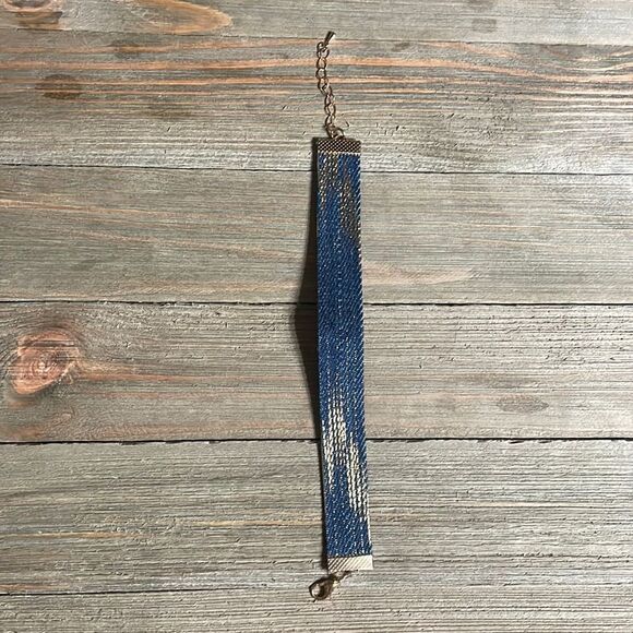 Blue & Gold Fabric Bracelet - Picture 1 of 4